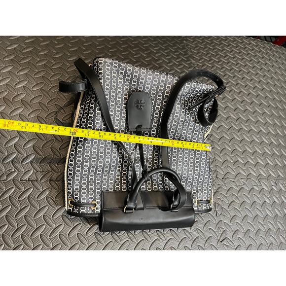 Tory Burch Gemini Link Canvas Leather Backpack Black & White Womens Travel - Picture 14 of 16